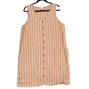 Wonderly Light Brown Striped Faux Button-Up Tank V-Neck Dress XL
